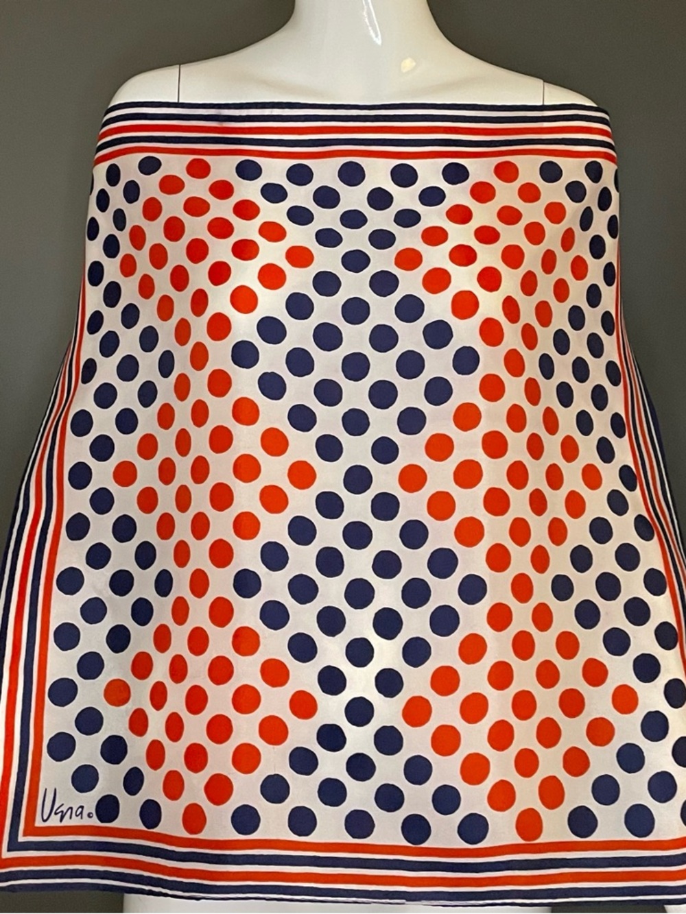 Vintage Vera Red Whit Blue Polka Dot Scarf 22 In Very Good Condition - Picture 3 of 8